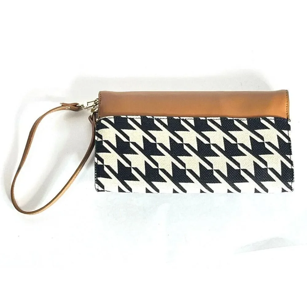 Spartina‎ 449 Houndstooth Stoddard Convertible Clutch Black White Tan Straw